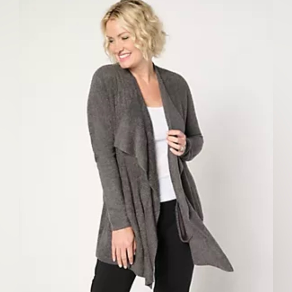 BAREFOOT DREAMS | Bamboo Chic Lite Black Gray Open Front‎ Sweater Small/Medium